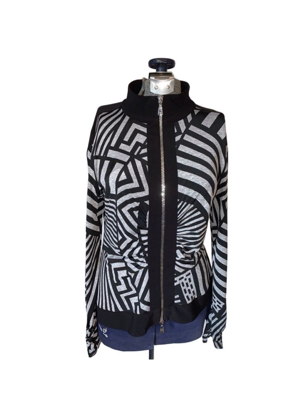 Women's Joseph Ribkoff Black Grey Geometric Full Zip Jacket Size 10